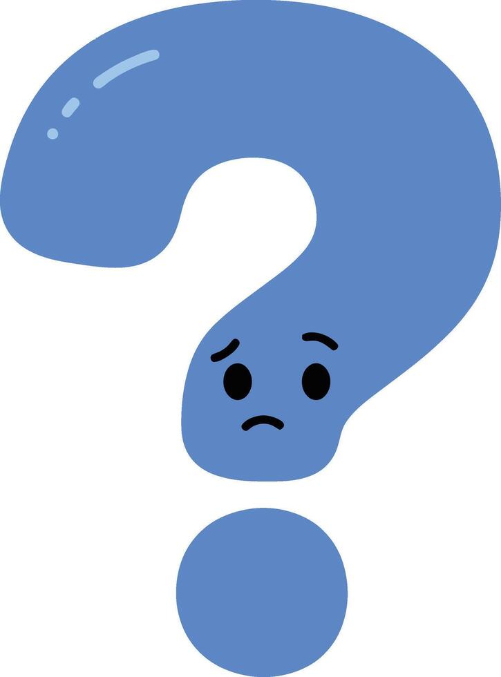 Sad blue question mark symbol representing confusion and uncertainty in simple style vector
