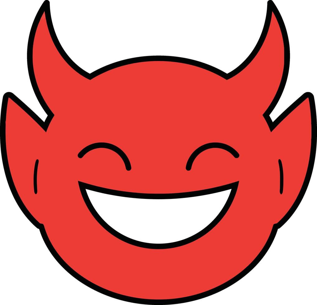 Devil face emoji smiling with horns and happy expression in red color illustration vector