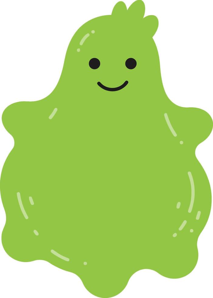 Cute green slime character with smiling face illustration in simple style for kids and fun designs vector