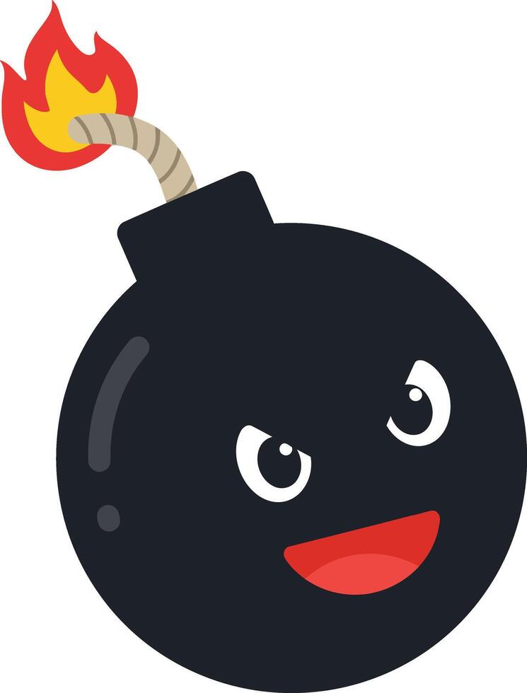Angry cartoon bomb with lit fuse and fiery flame illustration in black and red colors for graphic design use vector