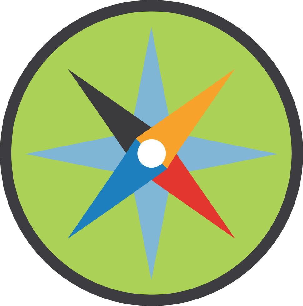 Colorful compass rose with green background for navigation and direction guidance illustration design vector
