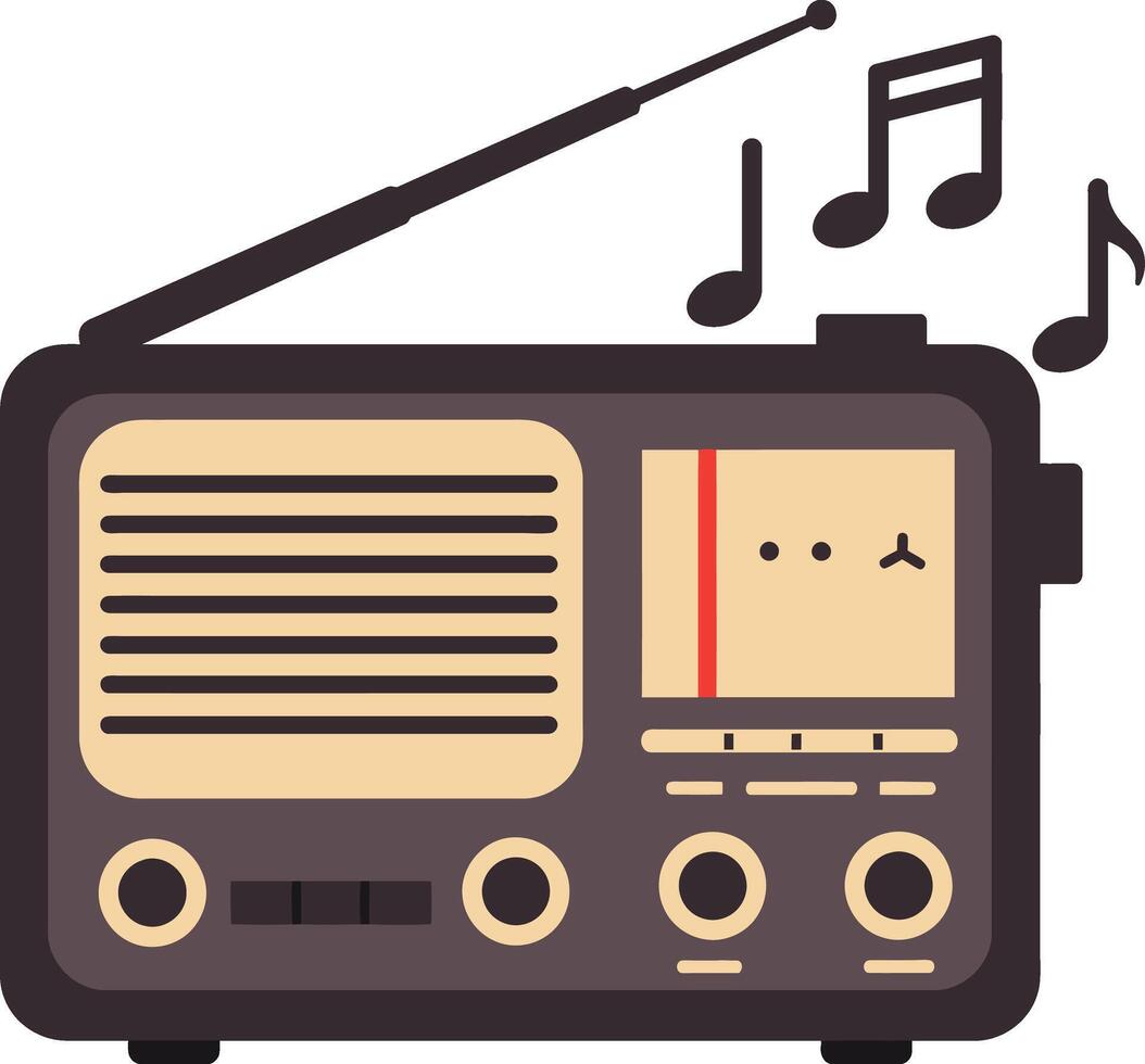 Retro style vintage radio with music notes sound waves illustration design vector