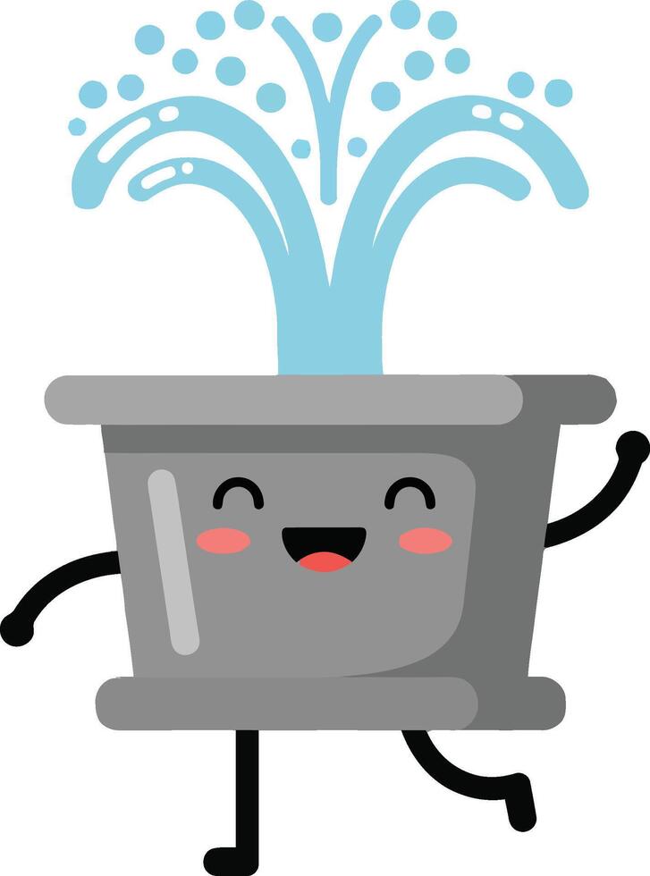 Animated happy water fountain with joyful face and blue water splash illustration vector