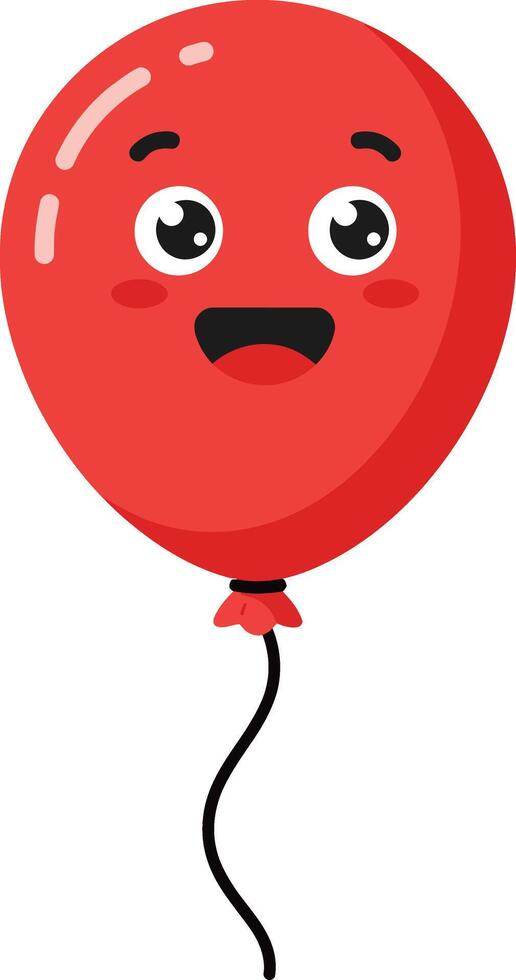 Red balloon with happy face expression floating with string cartoon illustration vector