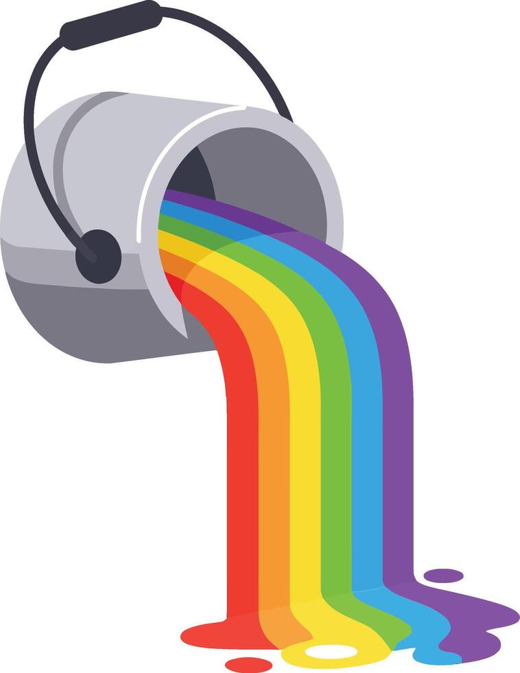 Paint bucket spilling rainbow colors vibrant liquid illustration creative design art concept vector