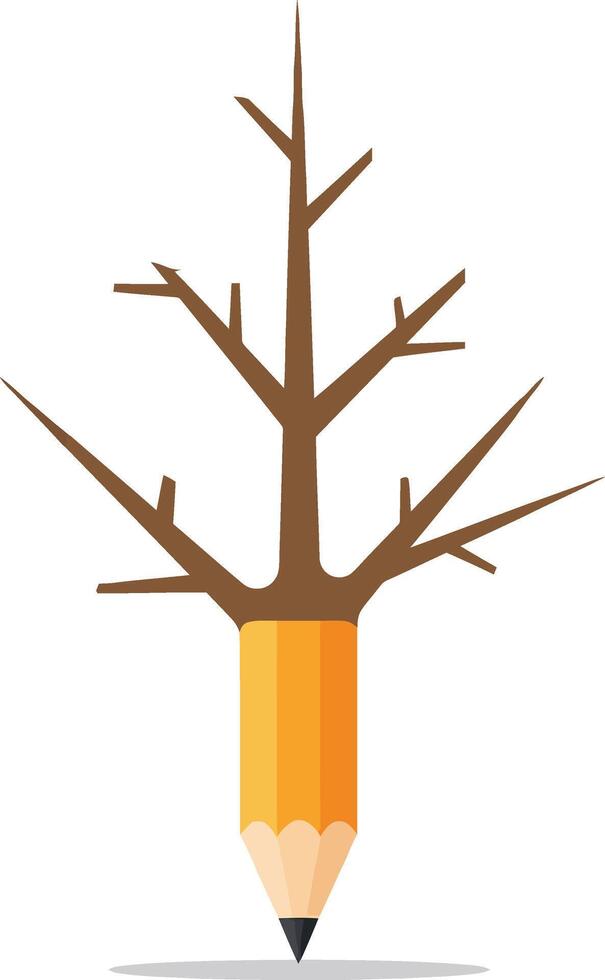 Pencil transforming into leafless tree branch creative concept for education and environment illustration vector