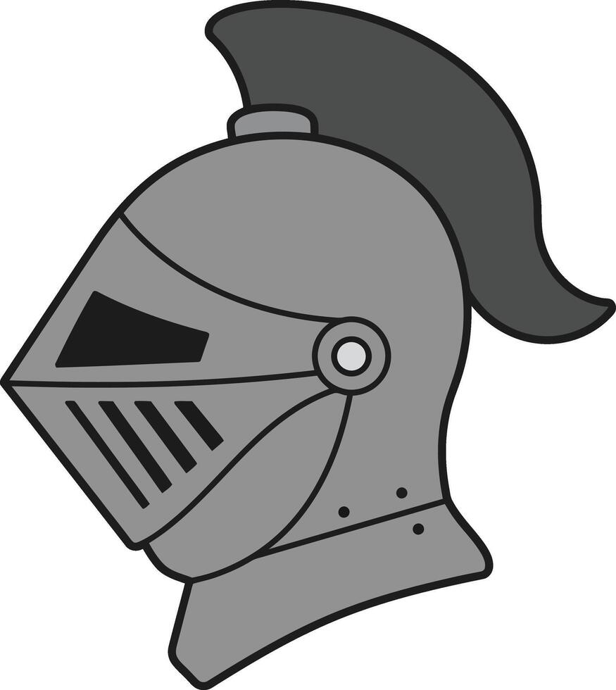 Medieval knight helmet illustration with plume in grey design for historical armor concept vector