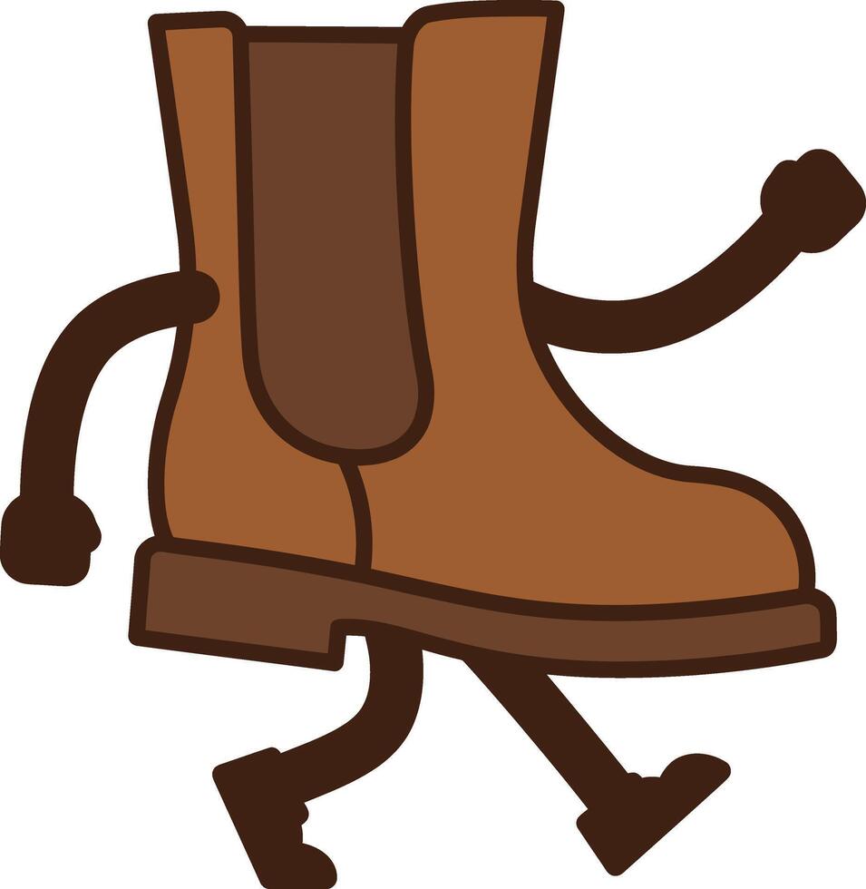 Walking brown boot with arms and legs cartoon style illustration of footwear character vector