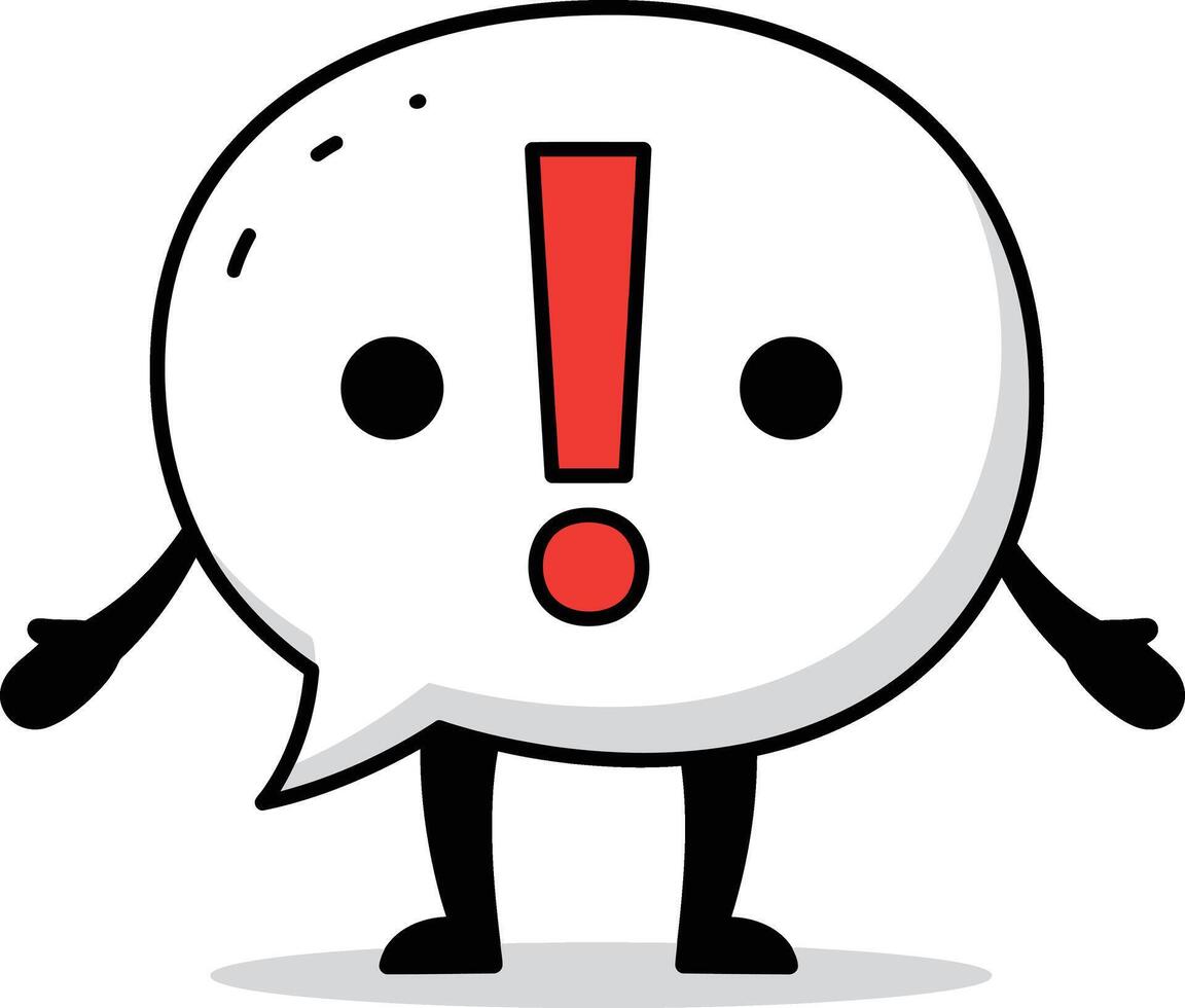 Speech bubble character with exclamation mark expressing surprise and attention in cartoon style illustration vector