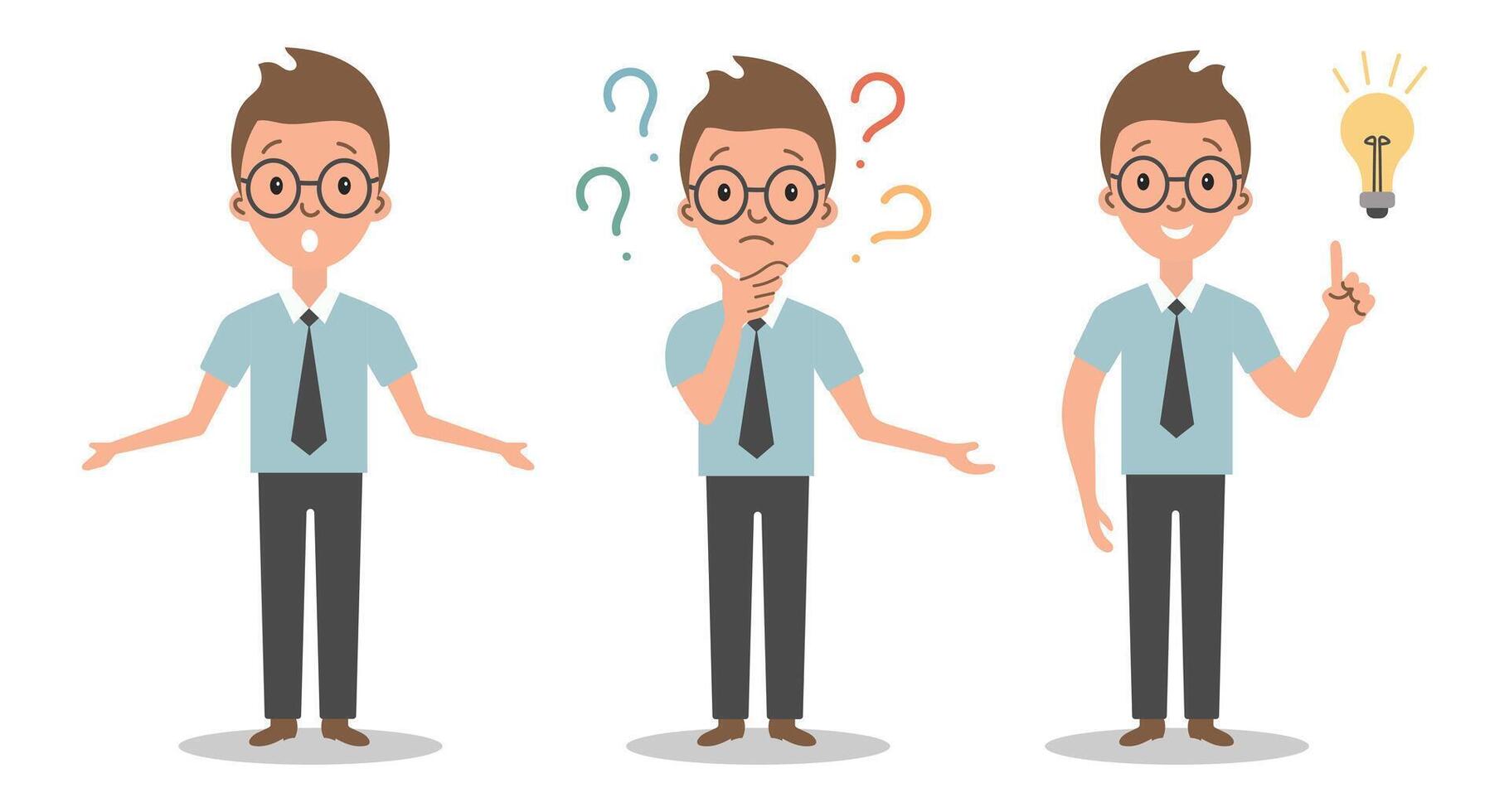 Young man finding a solution to a problem. Boy with a lamp. Illustration. vector