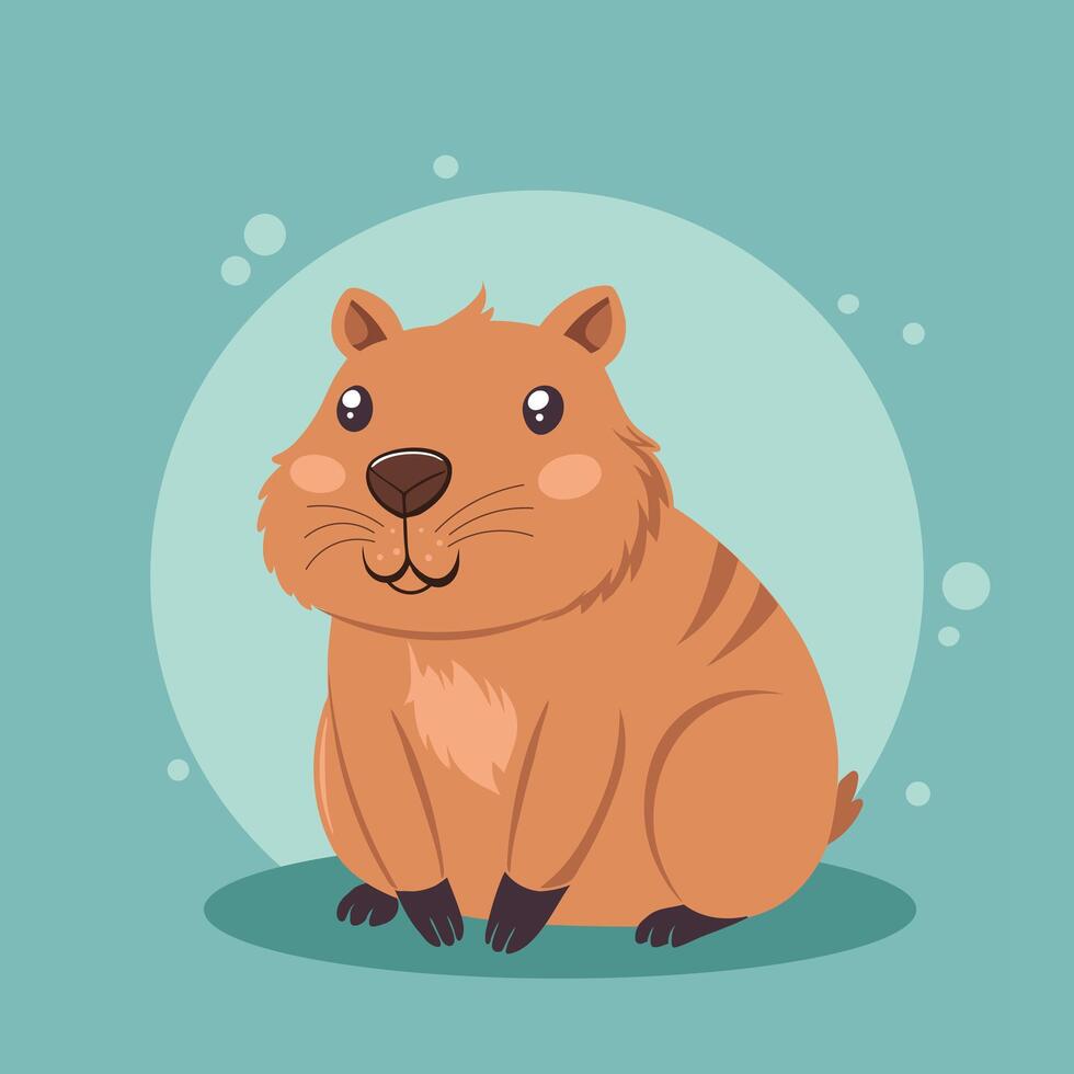 Cute capybara sits and smiles. Illustration, print, postcard for children. vector