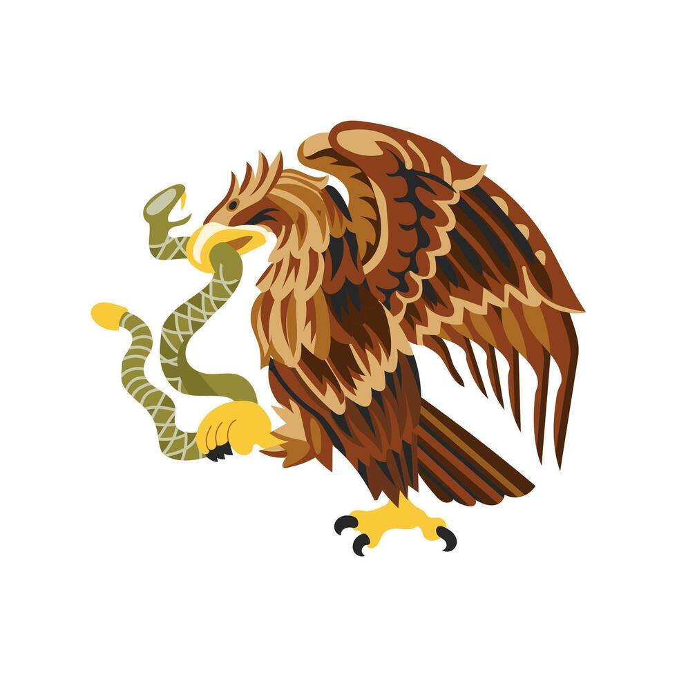 Mexican flag, eagle and snake symbol. Coat of arms of the flag of Mexico illustration. vector