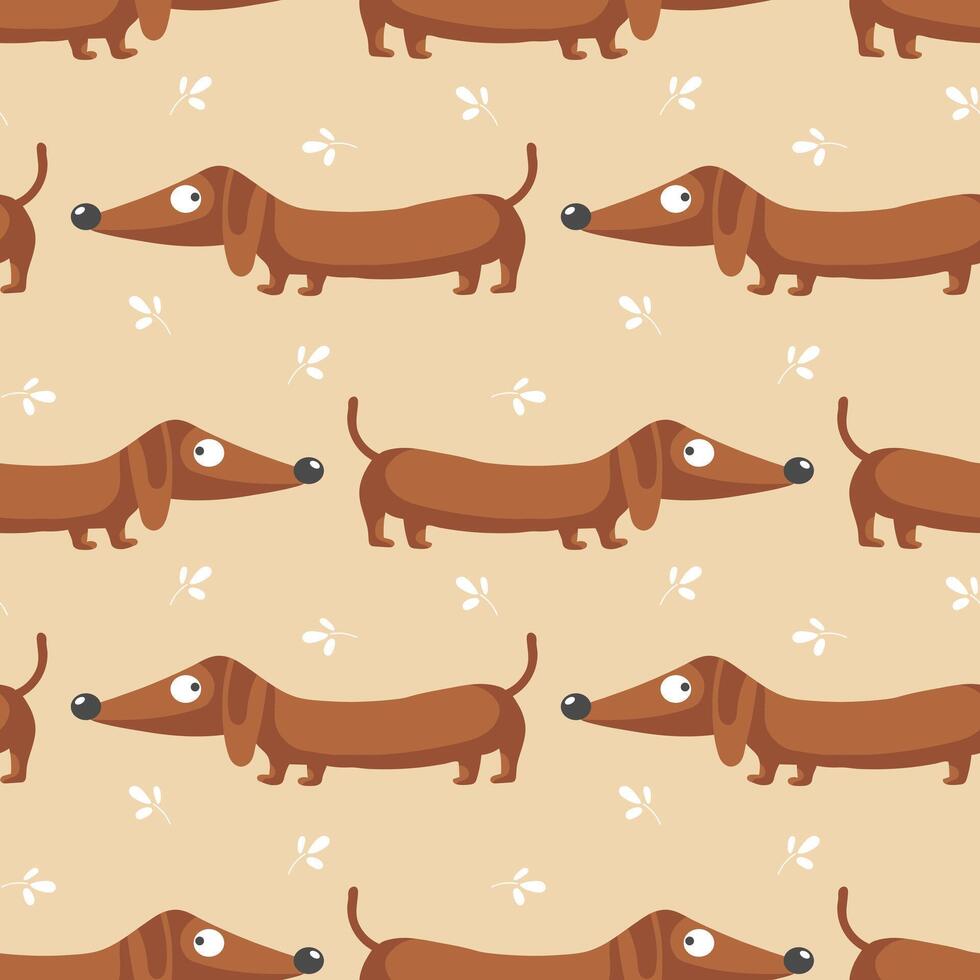 Seamless pattern with cute funny dachshund. Print for clothes, illustration vector