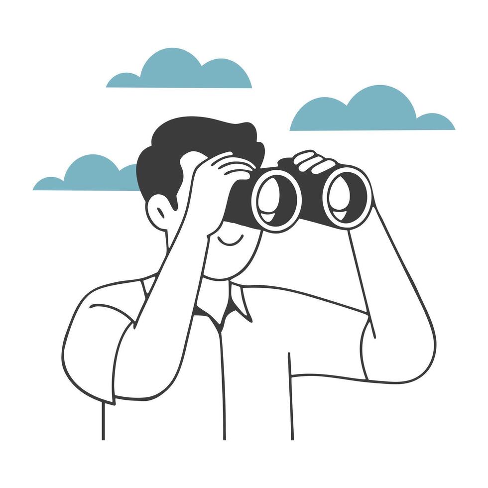 Man Looking Through Binoculars at the Sky vector