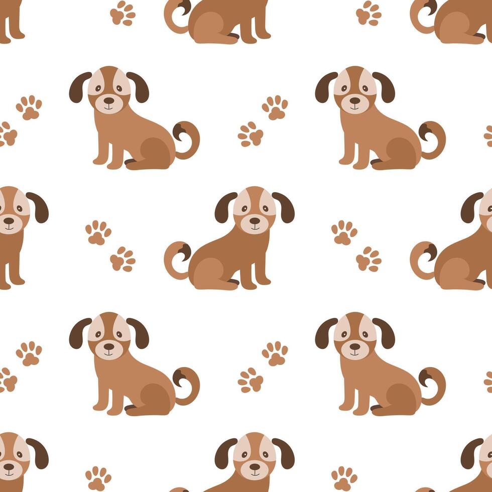 Seamless pattern of cute dogs. Cute dogs seamless pattern with paw prints. Cute background for kids. vector