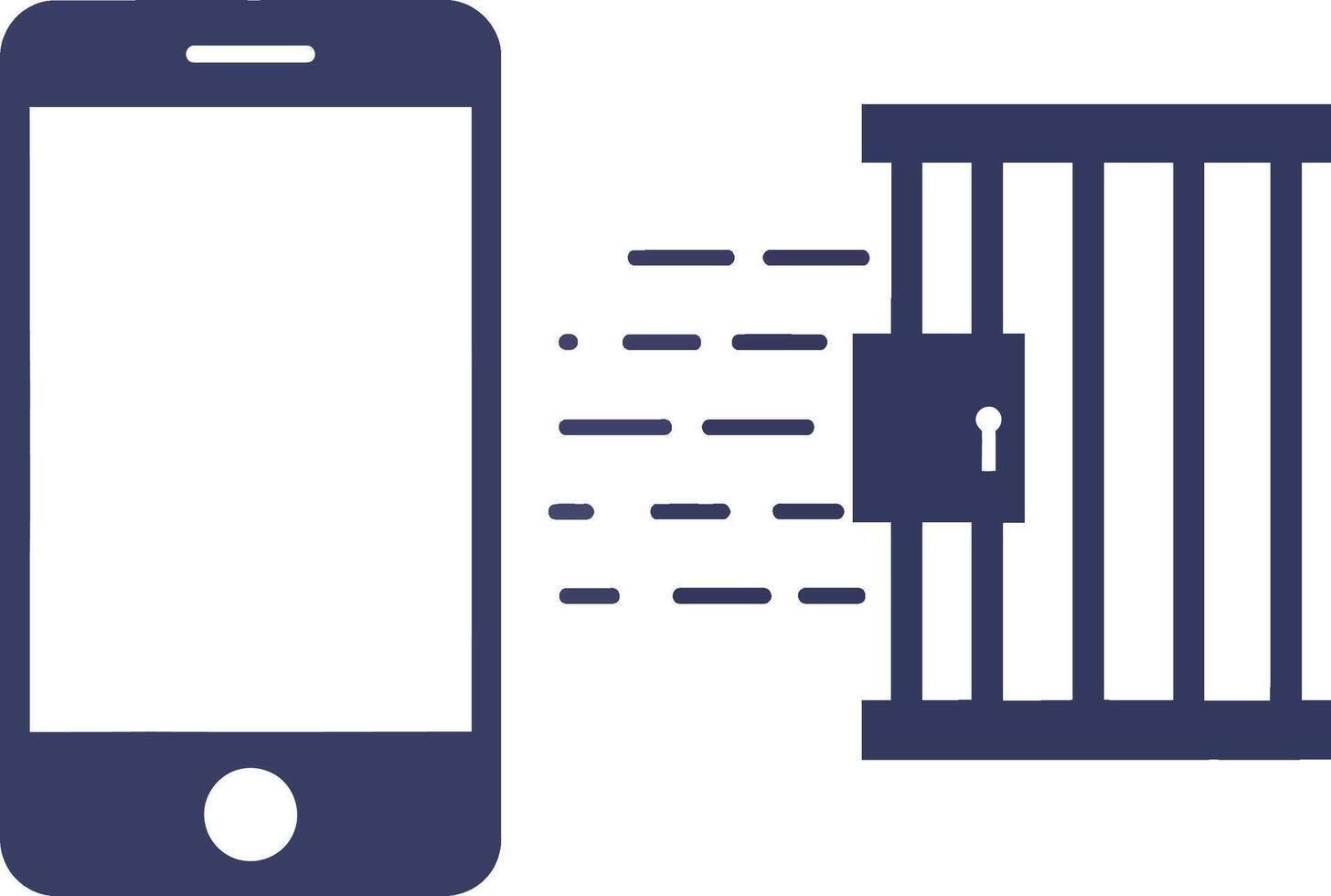 Mobile phone unlocking jail cell bars concept with digital security and freedom illustration vector