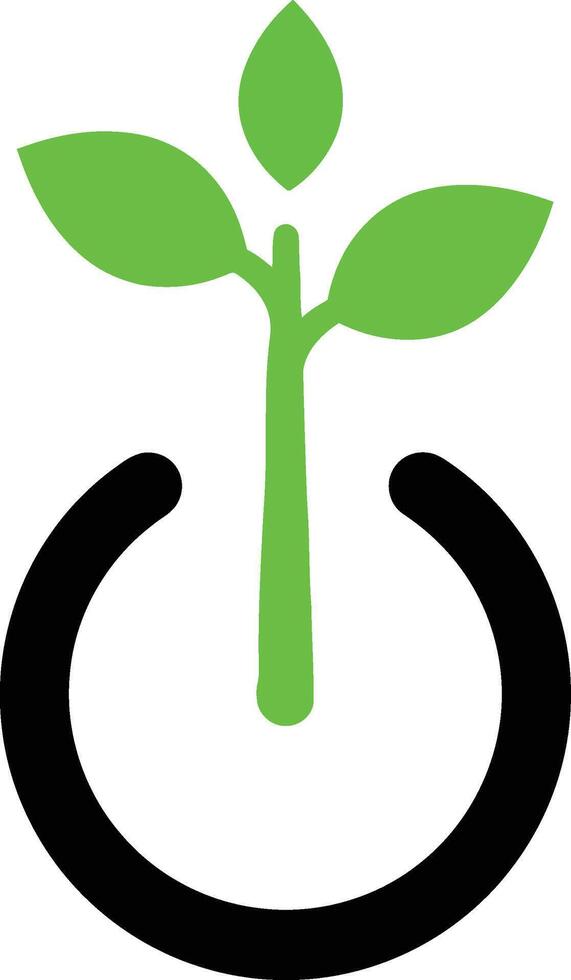 Green plant sprout growing from black power button symbol eco friendly growth technology concept illustration vector