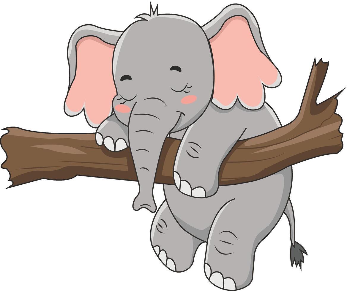 Cute Sleeping Baby Elephant on Branch vector