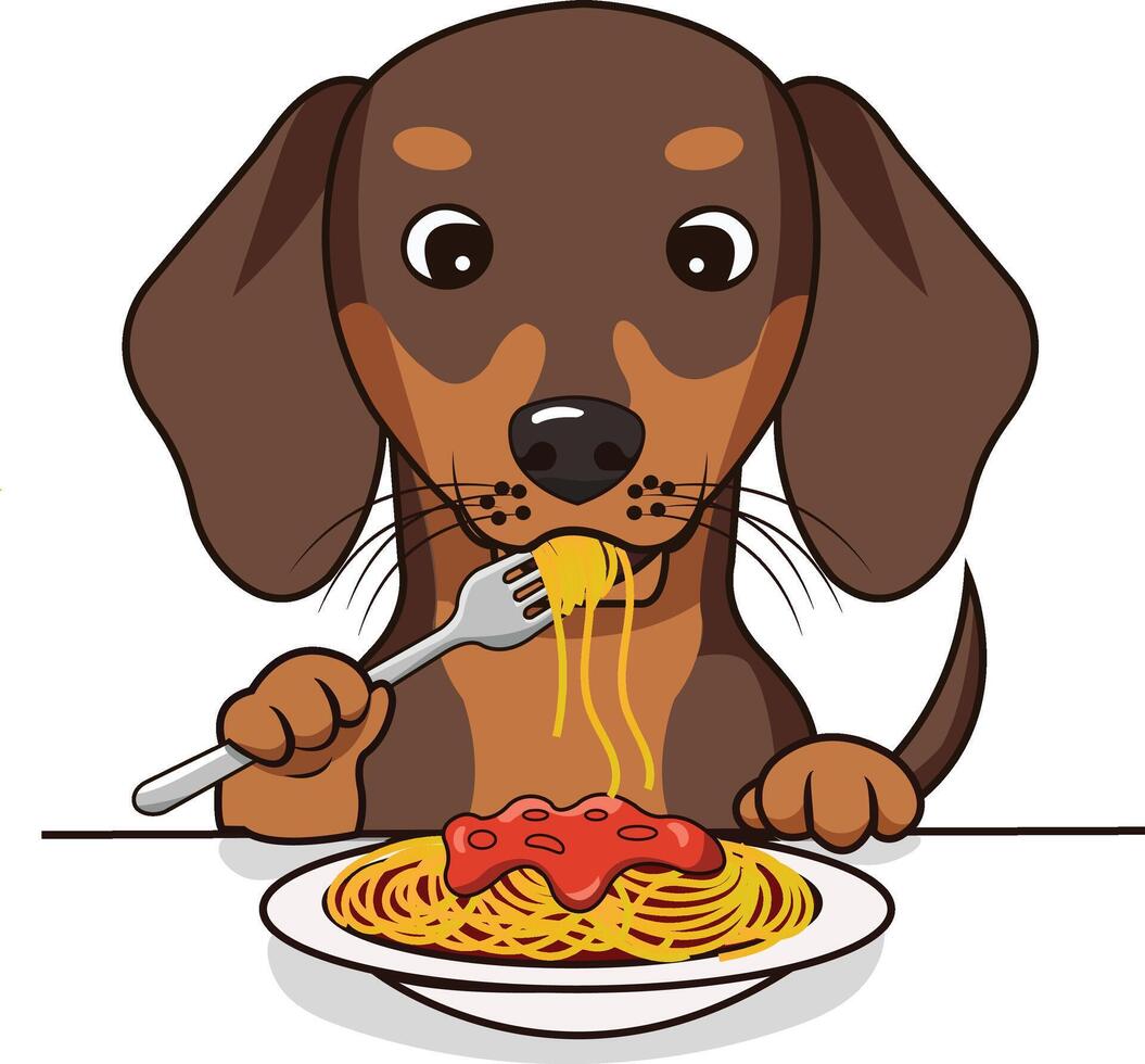 Cartoon Dachshund Eating Spaghetti vector
