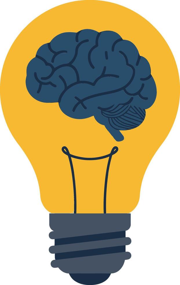 Brain inside yellow light bulb symbolizing creativity and intelligence concept illustration vector