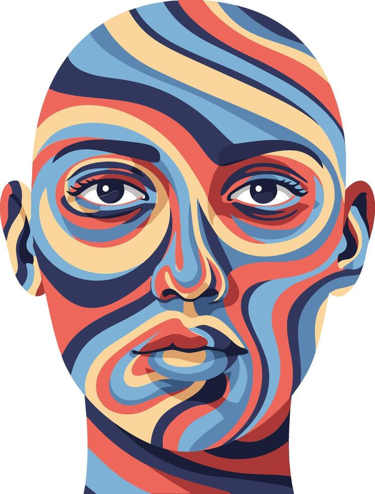Abstract human face with colorful swirling patterns in illustration style artwork for creative design and digital art projects vector