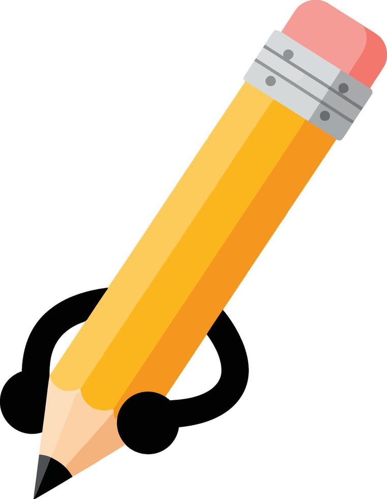 Pencil with eraser and black hands simple illustration for writing and drawing tools design vector