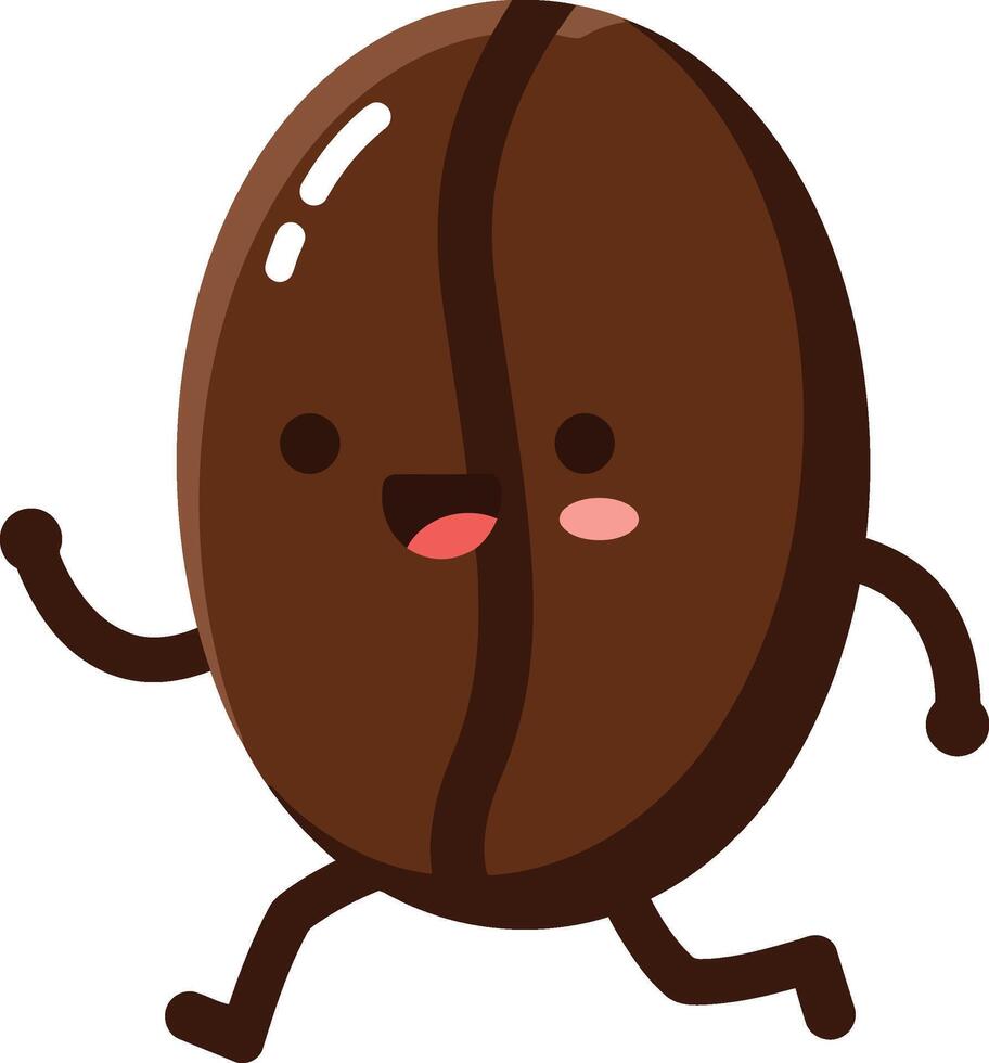 Happy coffee bean character running with smiling face cute cartoon illustration vector