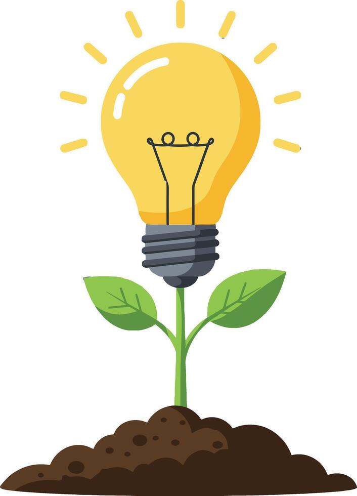 Light bulb plant growing from soil symbolizing green energy and sustainable innovation illustration vector