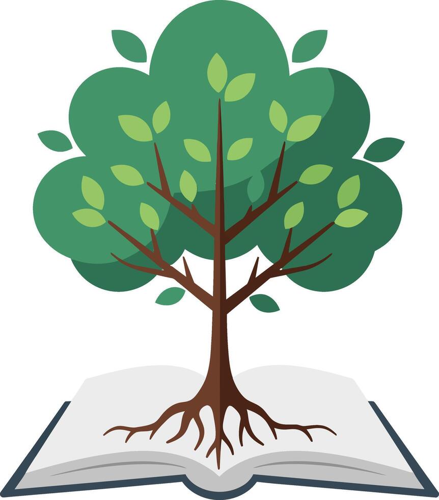 Tree growing from open book symbolizing knowledge and learning growth in education concepts illustration vector