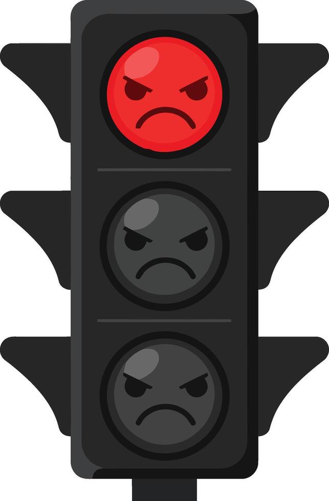 Traffic light with angry face red signal icon illustration graphic design vector