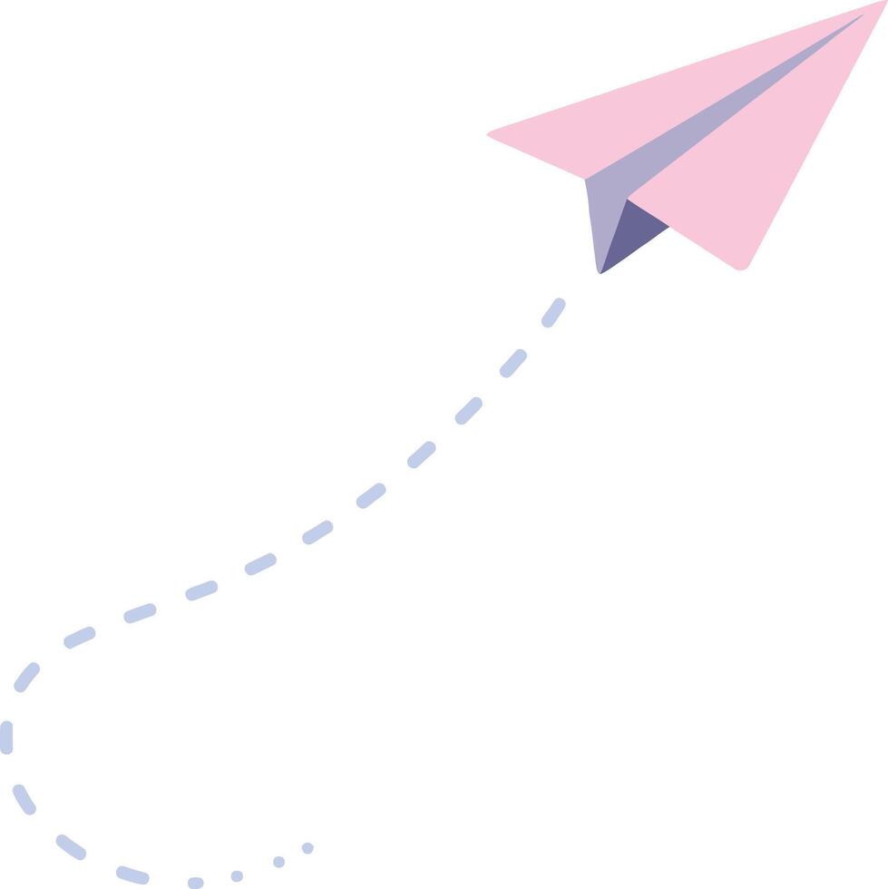 Paper airplane flying with dotted trail in pastel pink and purple illustration minimal design vector