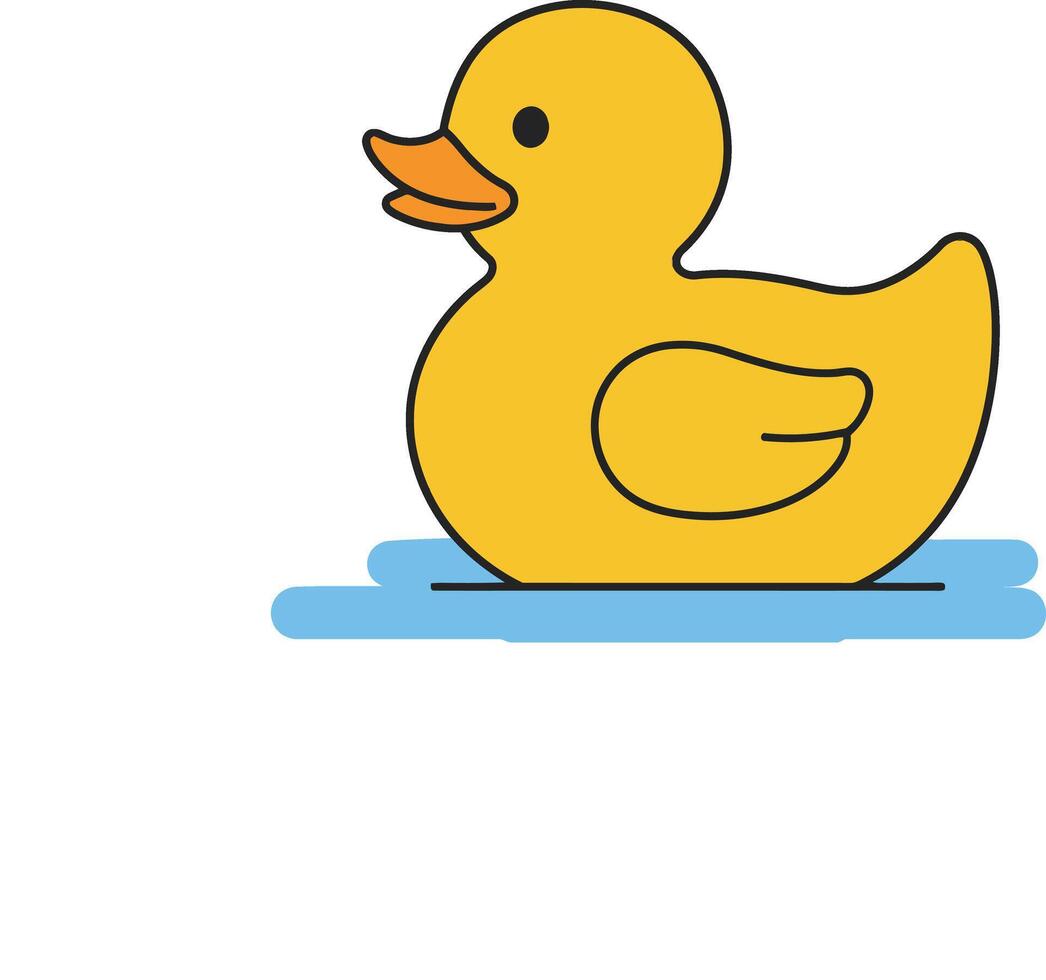 Yellow rubber duck floating on blue water simple cartoon illustration for kids and nursery designs vector