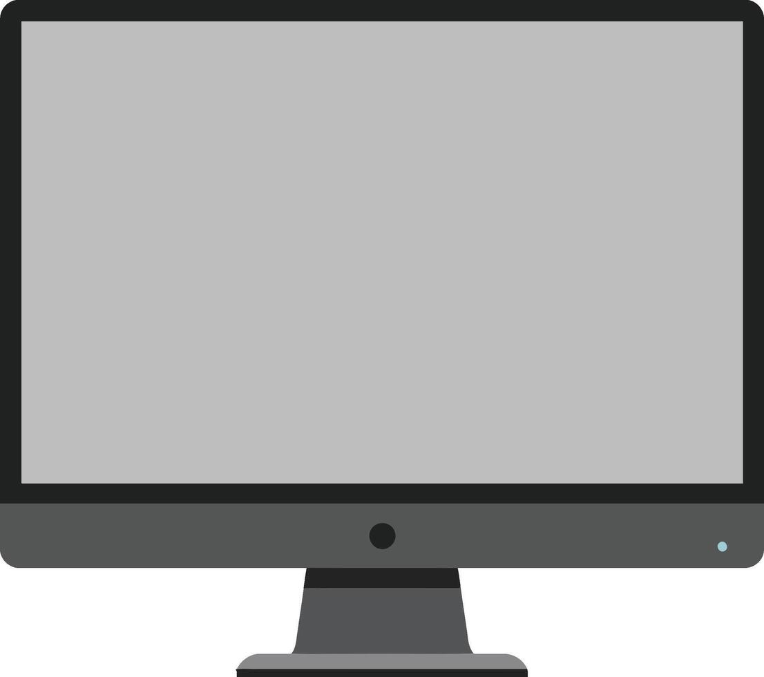 Desktop computer monitor illustration with grey screen and black frame technology device vector