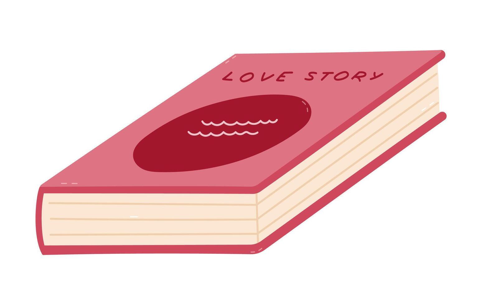 Lovely cartoon love story book lying on surface. Funny hand drawn romance literature about relationships for pleasure reading at vacation, relax, enjoy. Library, bookstore clipart isolated on white. vector