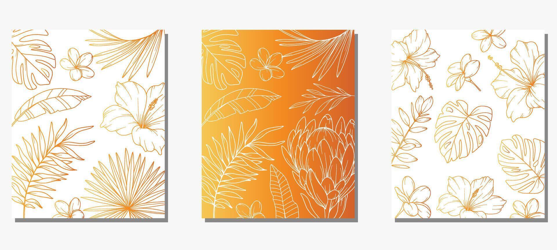 Floral Summer Background. Vertical background with tropical leaves and plants. Modern banner template. Hand Drawn Colorful Flower Layout. Design for cards, posters, invitations, social media vector