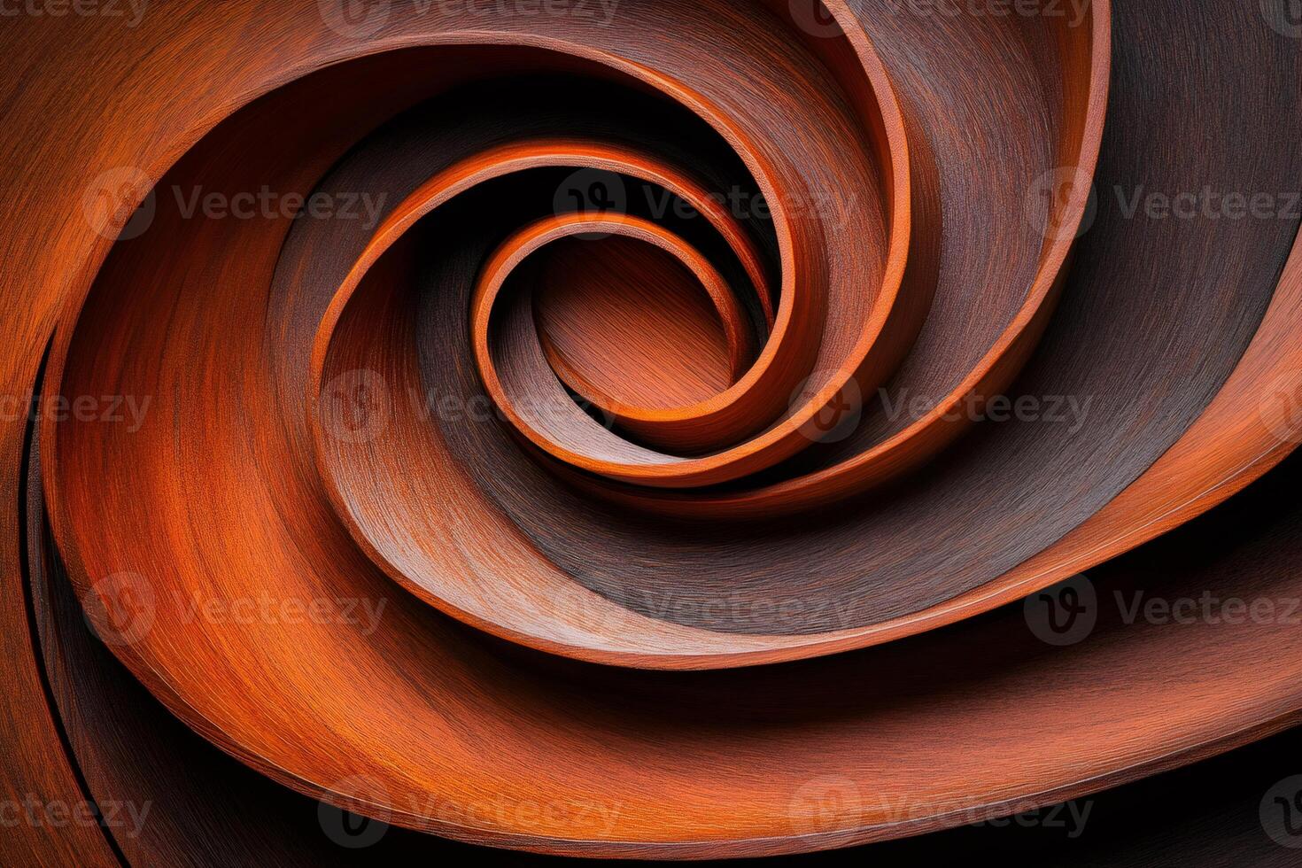 Wooden structure forming a spiral with warm color tones photo
