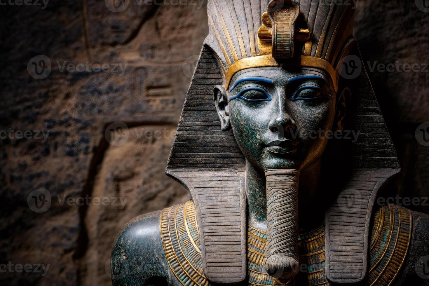 Majestic statue of tutankhamun emerging from the shadows of history photo