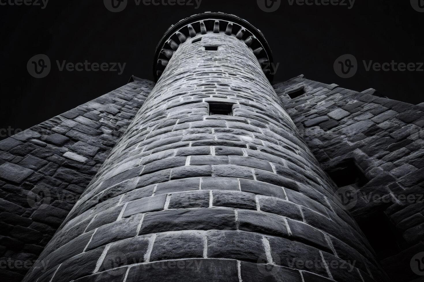 Majestic stone tower reaching for the night sky photo