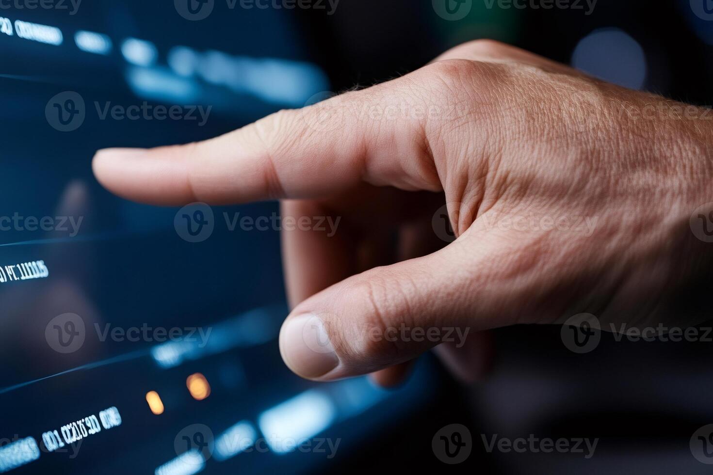 Software engineer working with big data on interactive touchscreen display photo