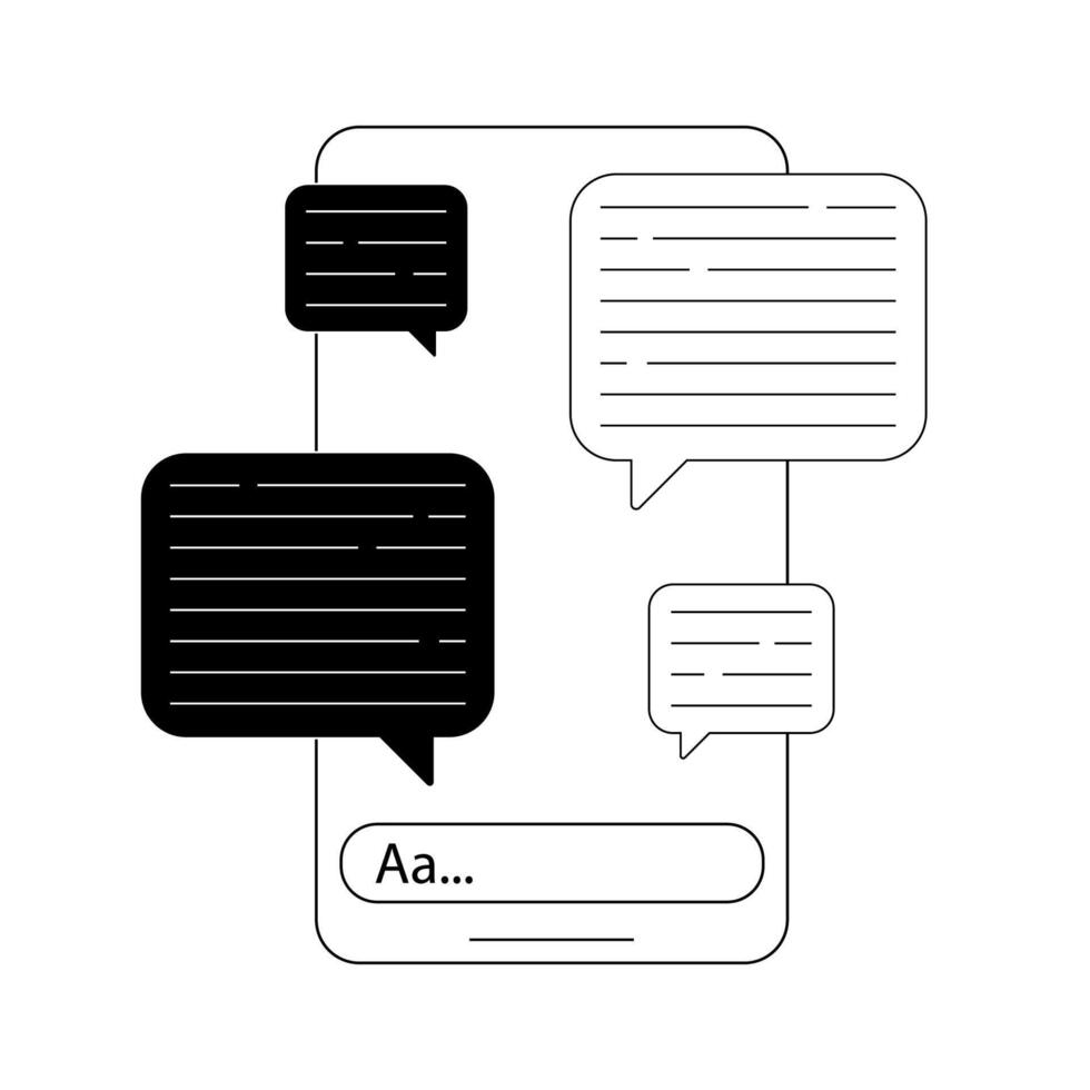 Messaging interface with chat bubbles and text input displayed vector