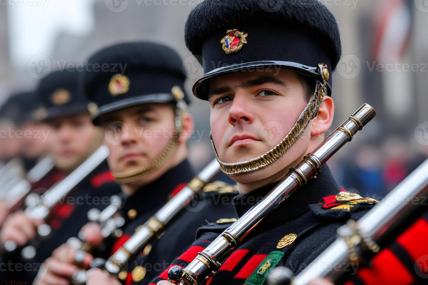 Canadian armed forces soldiers playing flutes during a military parade photo
