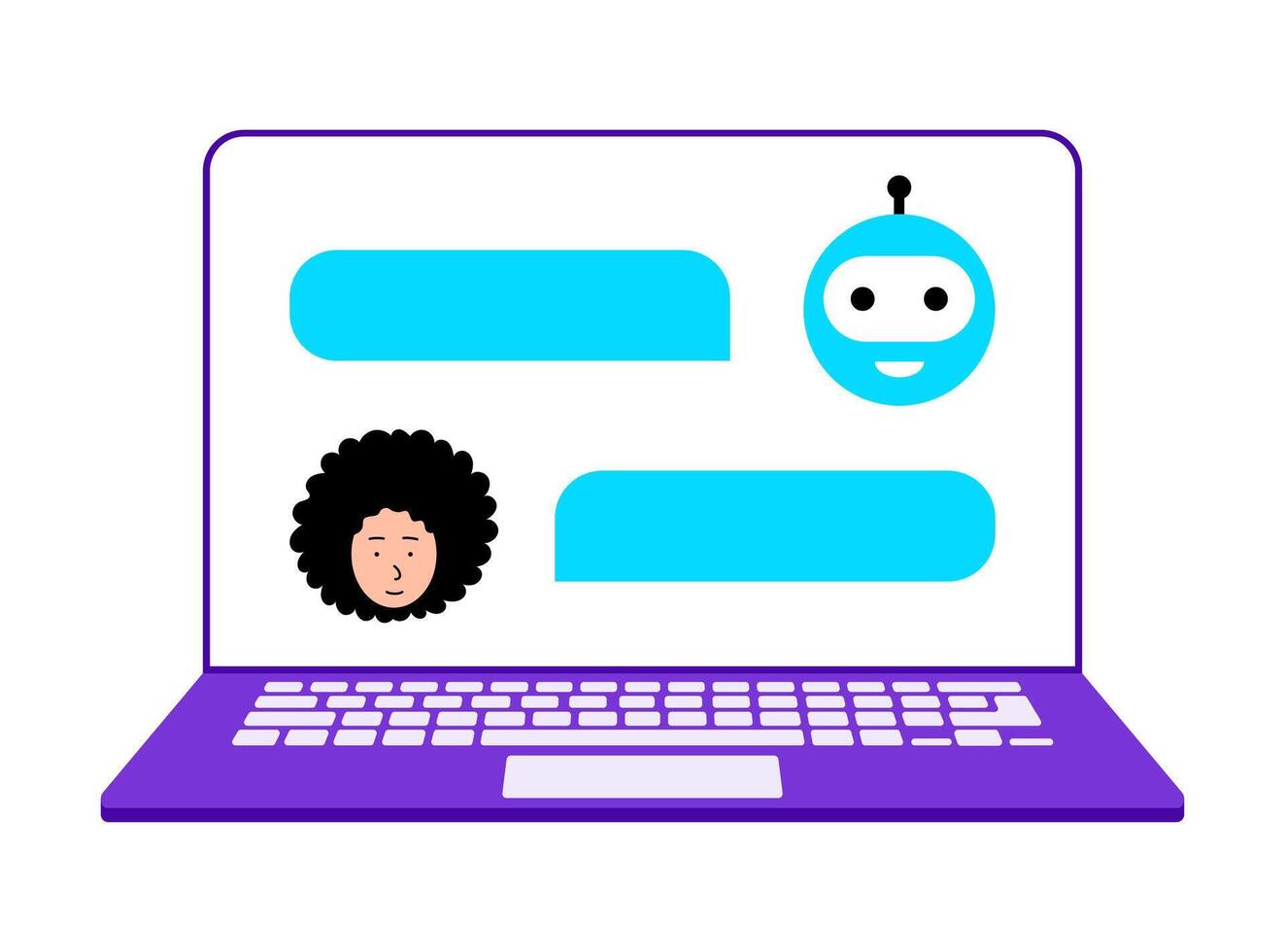 Modern chatbot interaction on a laptop screen with diverse characters vector