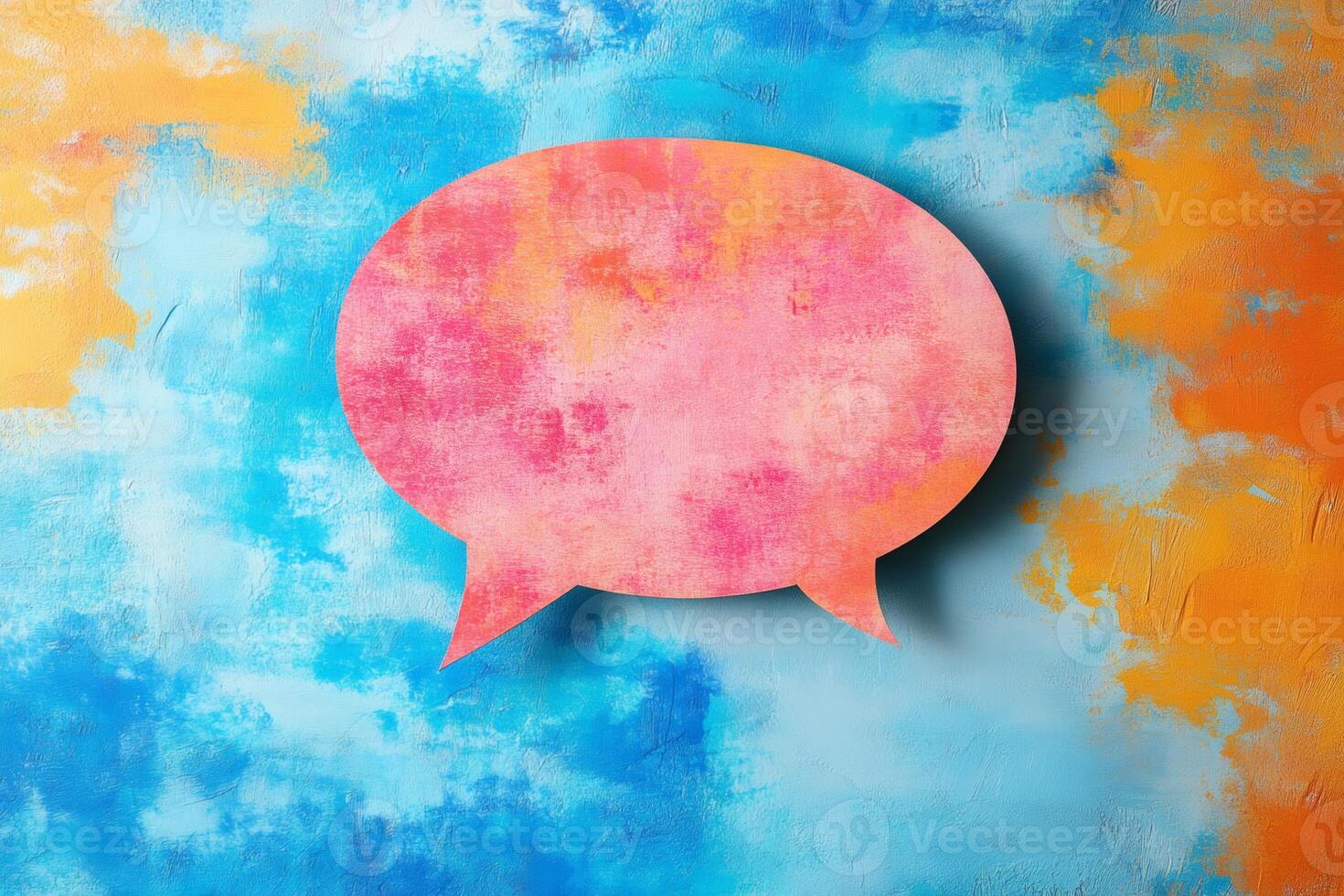 Colorful speech bubble communicating on textured background photo