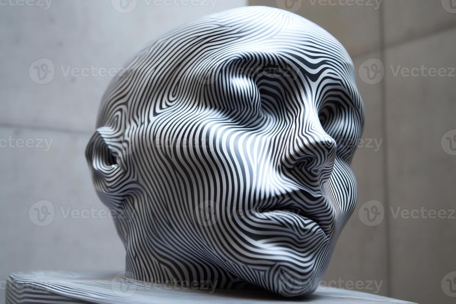 Intricate optical illusion pattern on head sculpture photo