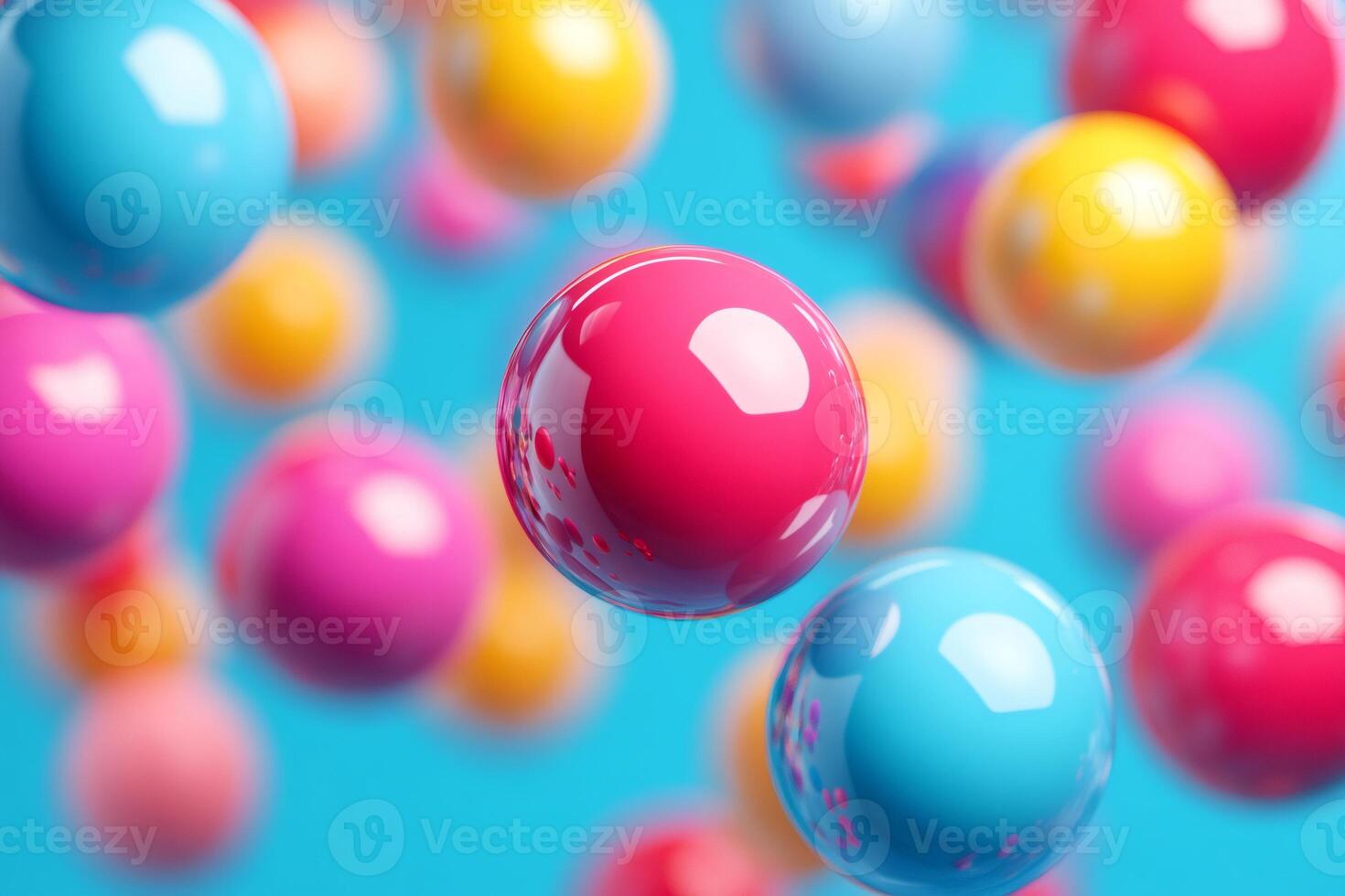 Colorful spheres floating against blue background photo