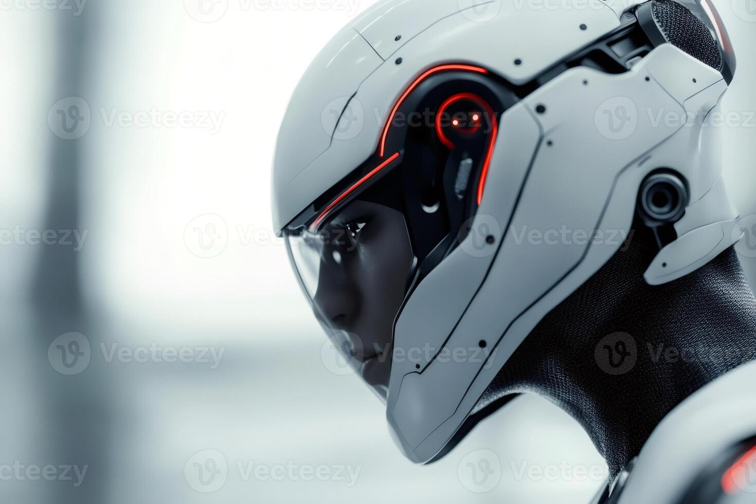 Astronaut wearing futuristic helmet exploring new planet photo