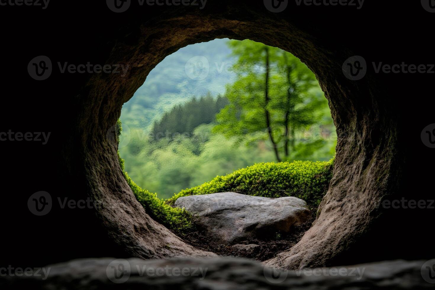 Discovering a breathtaking scenery through a cave opening, embracing nature's beauty photo