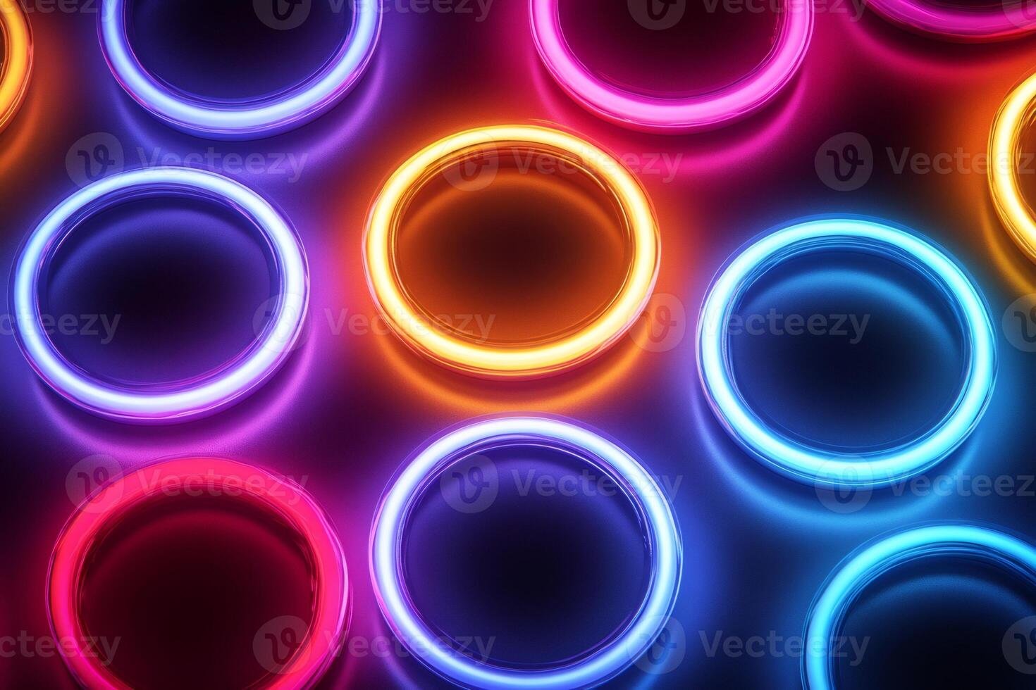 Colorful neon lights forming circles creating vibrant backdrop photo