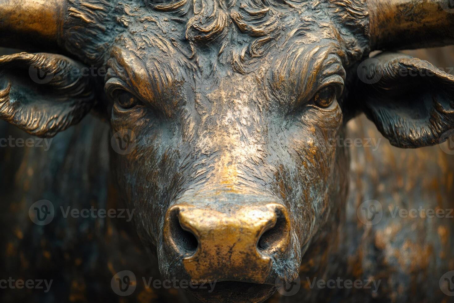 Bronze bull statue representing aggressive financial optimism and prosperity photo