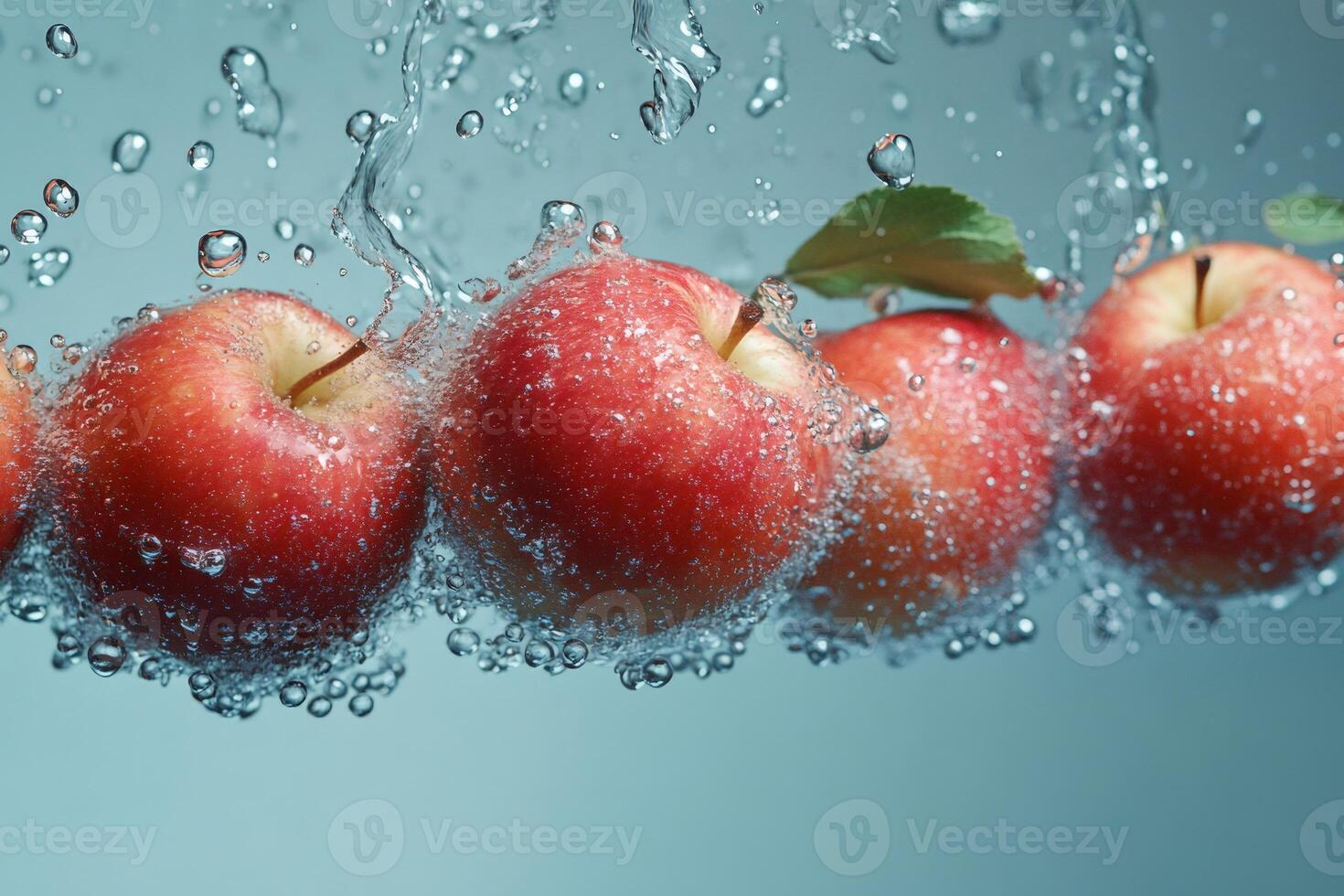 Fresh Red Apples Submerged in Sparkling Water with Air Bubbles photo